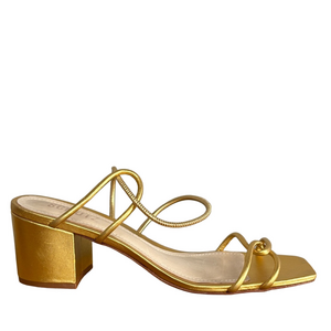 SCHUTZ Gold Strappy Block Chunky Heel Sandals size 9